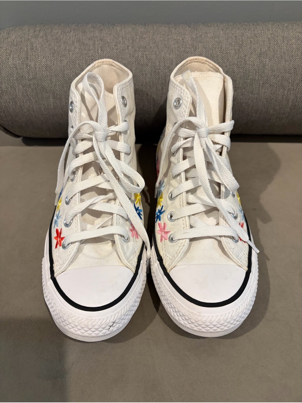 Converse high tops for young/old, male/female, White Colorful Floral Embroidery